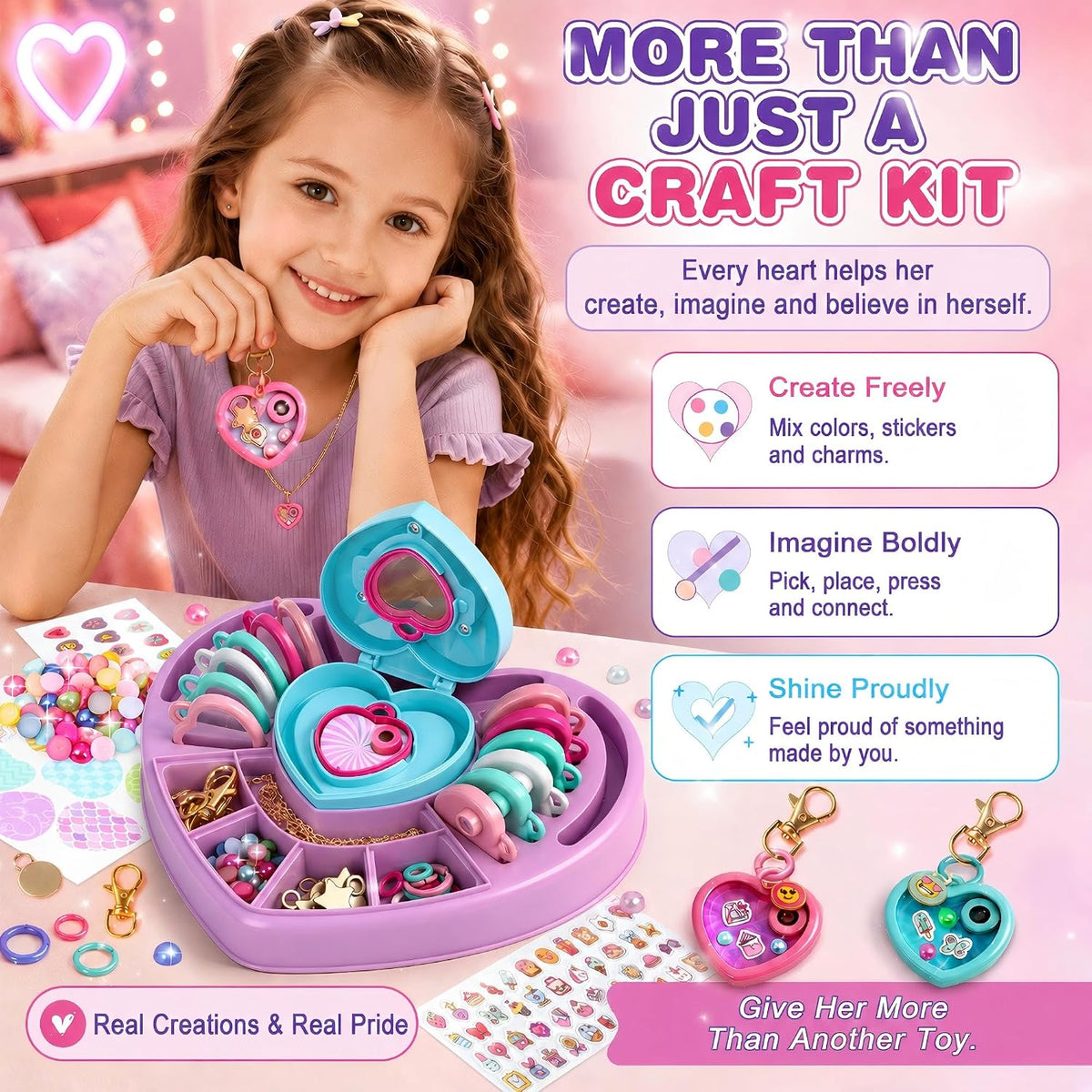 Kit de fabricación de joyas para niñas, kit de manualidades de dijes de