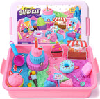 Golray - Juego de arena sensorial de helado para niñas, kit de arte de arena con caja de arena, 2 libras de arena mágica, moldes de pastel y gofre, juguetes de postres de juego de roles, juego de