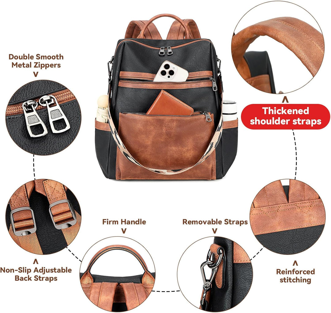 AGLOD Mochila de cuero vegano para computadora portátil para mujer,...