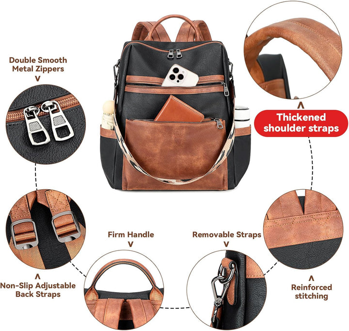 AGLOD Mochila de cuero vegano para computadora portátil para mujer,...