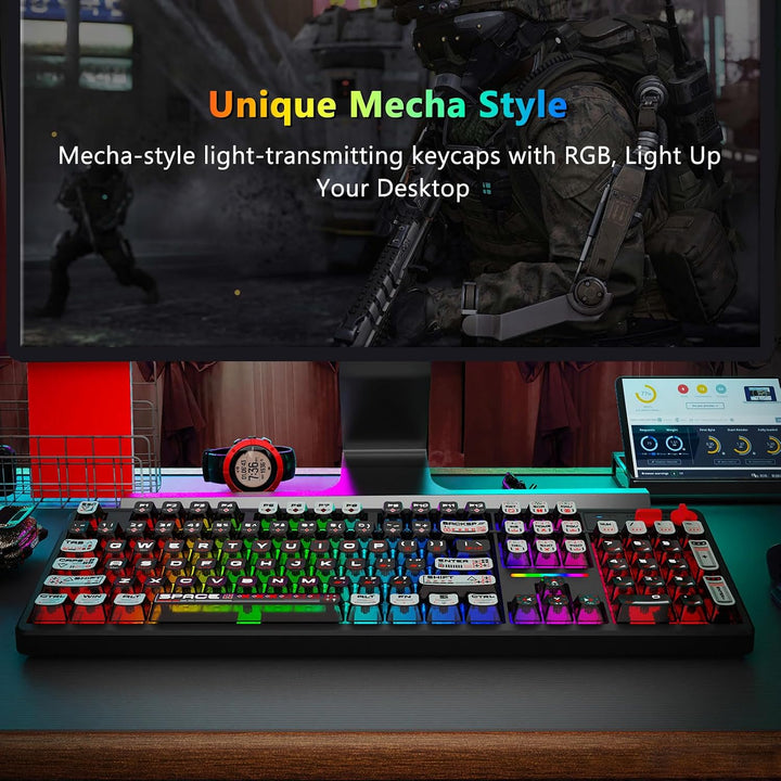 E-YOOSO Teclado mecánico inalámbrico cremoso, Bluetooth\/2.4GHz\/US...