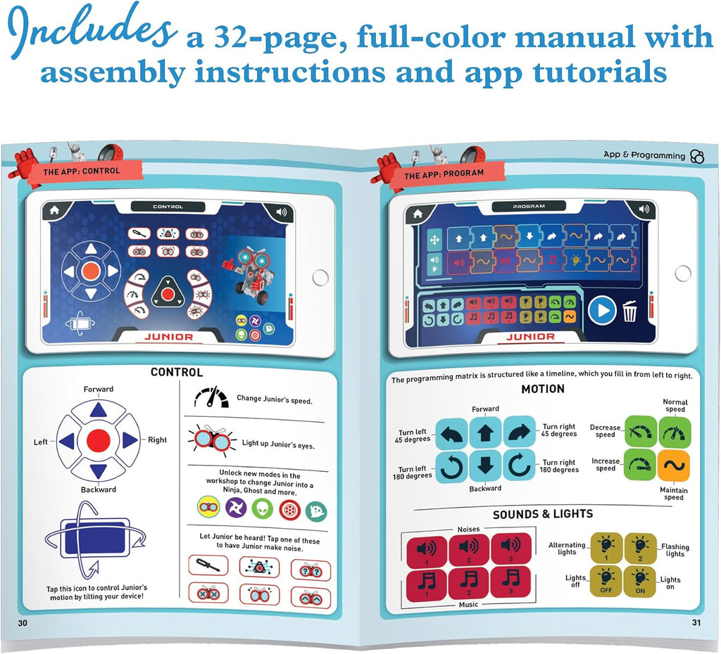 Thames & Kosmos Robotics Smart Machines Junior STEM Kit, construye y codifica los movimientos, velocidad, luces y sonidos de tu robot, para mayores de 8 años, utiliza sin pantalla con botones