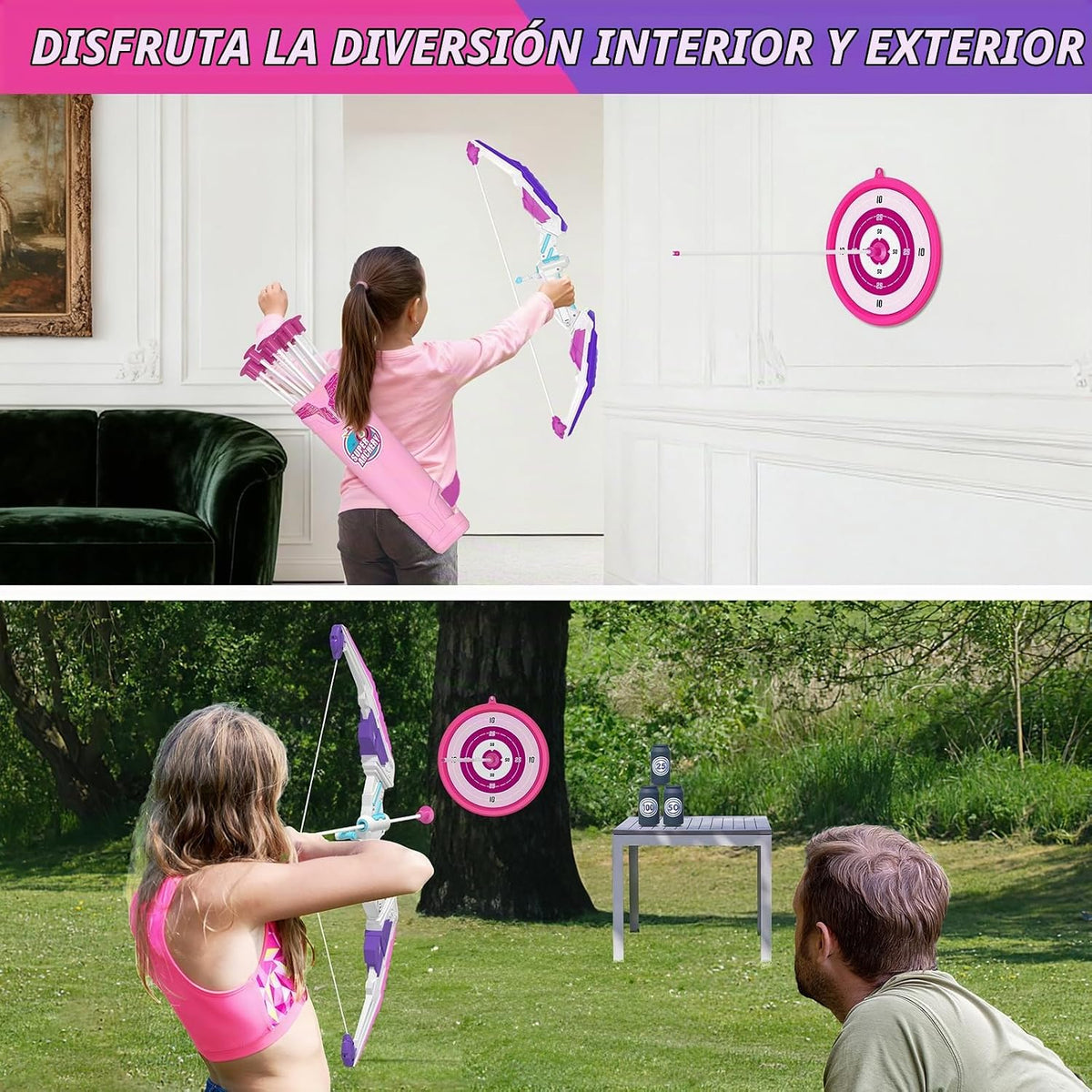 2 Pack Bow y Arrow para Kids, LED Light Up Girls Archery Set