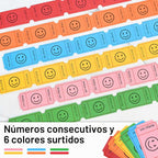 LLIKED 3000 Tickets de Rifas, 1x2 Pulgadas Diseño de Sonrisa, 6 Rollos de Colores Surtidos