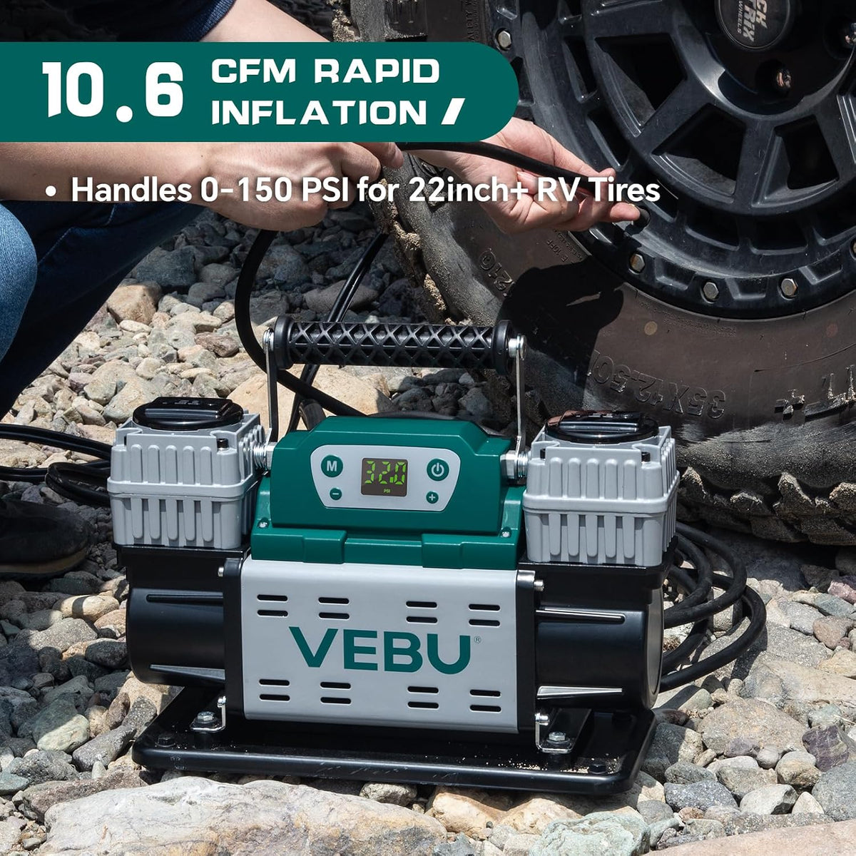 VEBU Compresor de aire todoterreno Inflador de neumáticos de 12 V,...