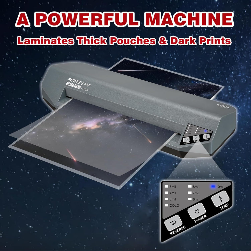 SINCHI Laminador comercial de 13 pulgadas | 3-10 mil, 4 rodillos, calentamiento de 48 segundos, 17 s/hoja, diseño resistente sin atascos, funciona con cartulina y impresiones oscuras, incluye 10 hojas, ideal para oficina, escuela y negocios