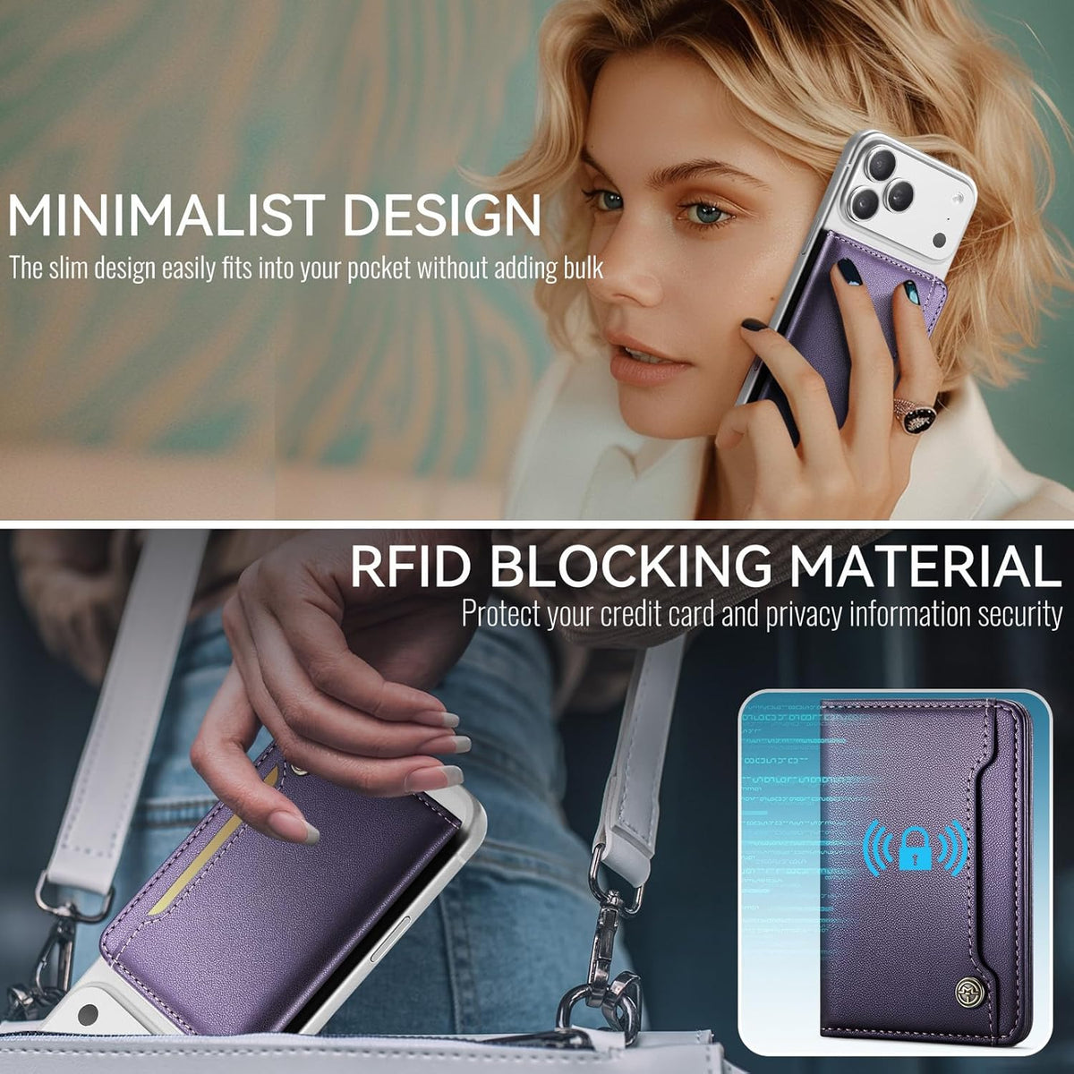 Vinich para billetera MagSafe con bloqueo RFID magnético, púrpura