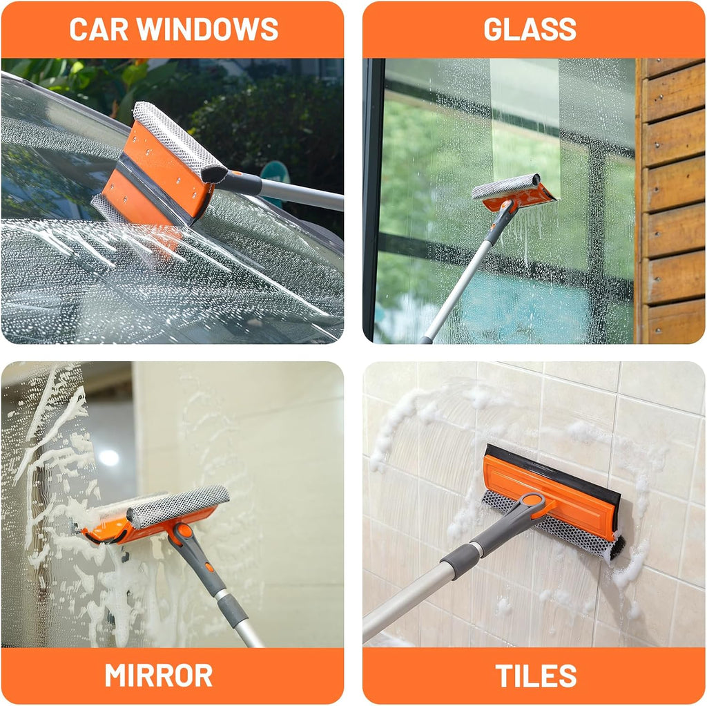 Escobilla de ventana profesional, escobilla giratoria 2 en 1 para kit de limpieza de ventanas, herramienta de limpieza de ventanas, kit de equipo de lavado de ventanas con poste de extensión (20