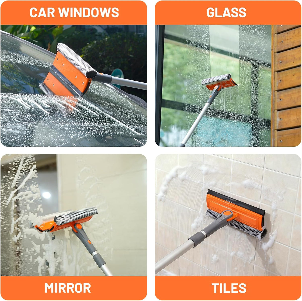Escobilla de ventana profesional, escobilla giratoria 2 en 1 para kit de limpieza de ventanas, herramienta de limpieza de ventanas, kit de equipo de lavado de ventanas con poste de extensión (20