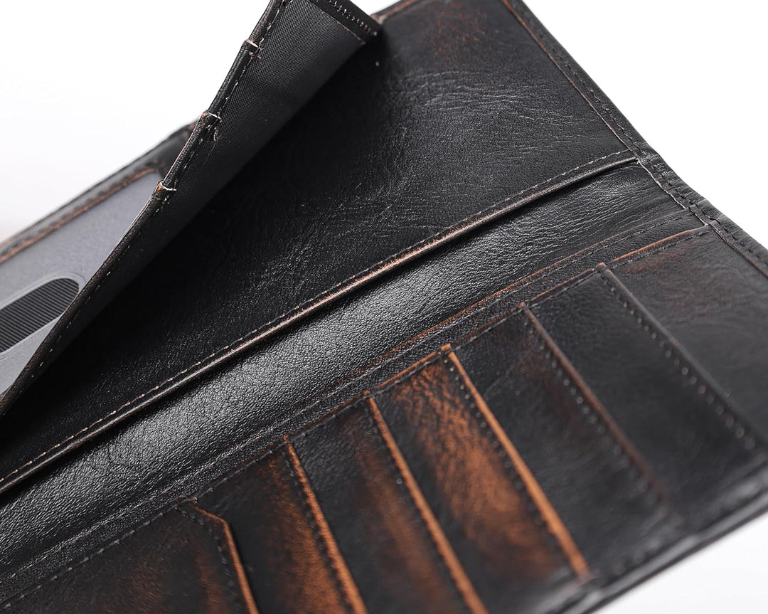 DK86 Carteras largas de ciervo para hombre | Cuero de grano complet...