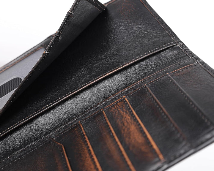 DK86 Carteras largas de ciervo para hombre | Cuero de grano complet...