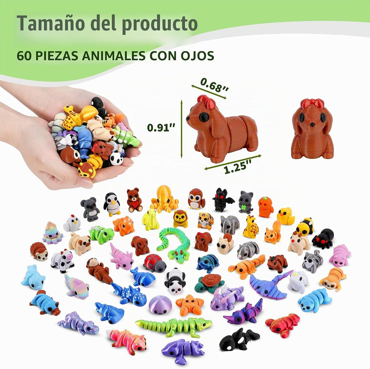 60 mini animales impresos en 3D, juguetes articulados para la