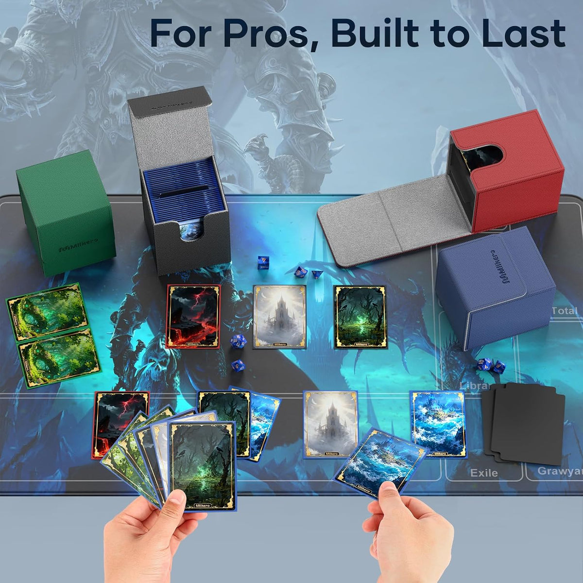 Mlikero Paquete de 4 Cajas para Mazos de Cartas, Caja para Mazo Commander Contiene más de 400 Cartas con Funda Individual con 4 Separadores, Caja Magnética de Cuero para Cartas Compatible con MTG, TCG