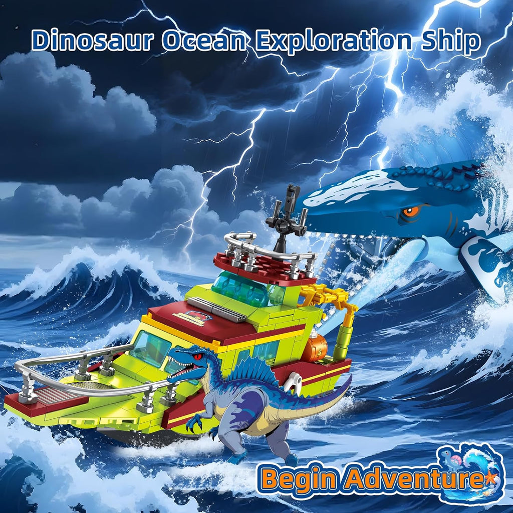 kiothdre Juego de construcción de dinosaurios Ocean Explorer 3 en 1 compatible con Dinosaur Park World, Barco Ciudad y Mosasaurus Spinosaurus Dino Toys con articulaciones móvil, juguetes para niños de 6 a 12 años