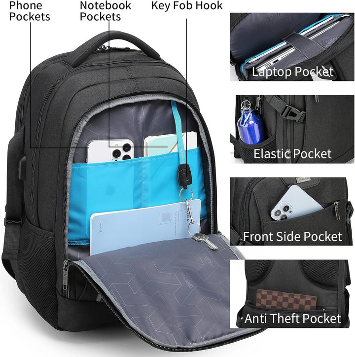 DUSLANG Mochila antirrobo para laptop, negra, funda para portátil d...