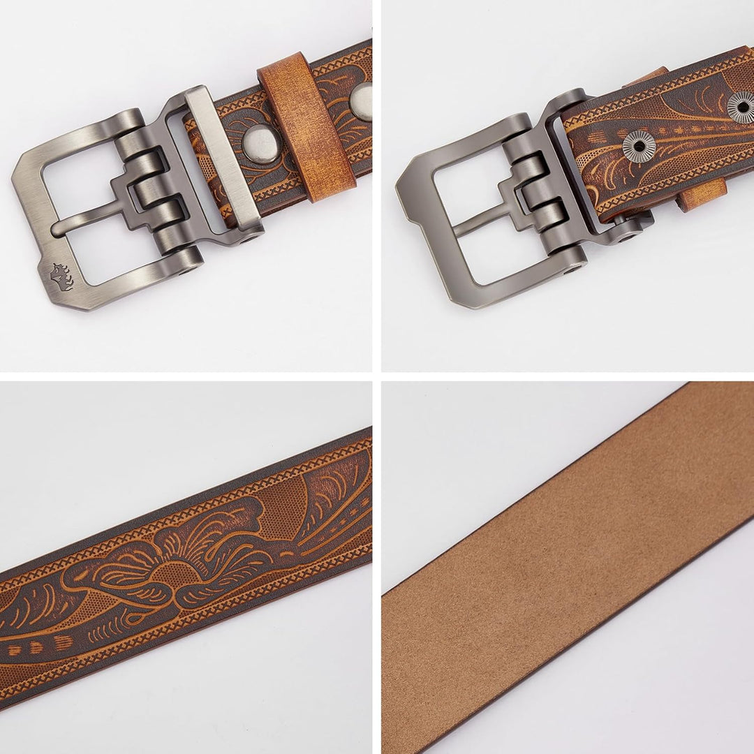 BISON DENIM Cinturones de cuero para hombre, cinturones de vestir d...