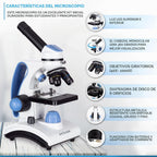 AmScope M162C-2L-PB10-WM "Galardonado en 2018 como el mejor kit de microscopio para estudiantes y niños" - Microscopio todo metal de 40X-1000X con luz dual, con portaobjetos y libro de microscopio