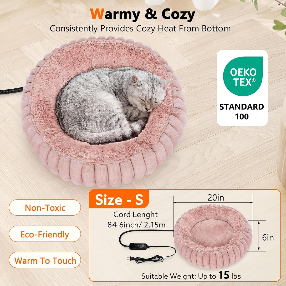 Camas calefactables para gatos de interior y perros pequeños, cama térmica de 20 pulgadas para mascotas con temporizador y temperatura ajustable, cama eléctrica extraíble e impermeable para