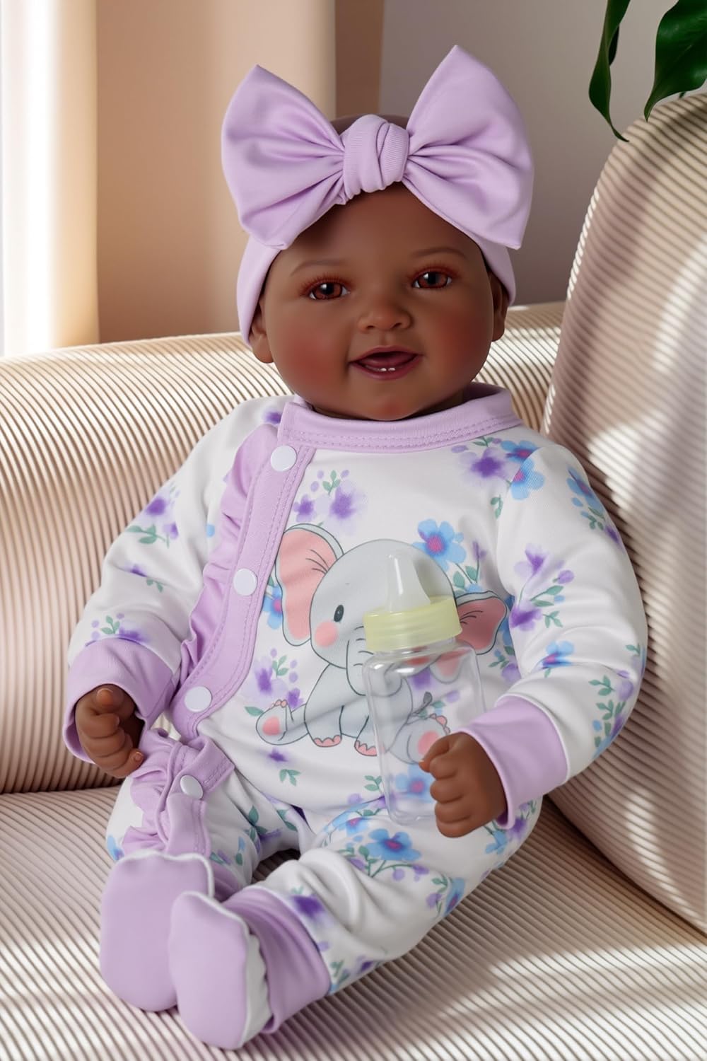 BABESIDE Black Baby Doll, Soft Body 17 Inch Baby Doll with Bottle &...