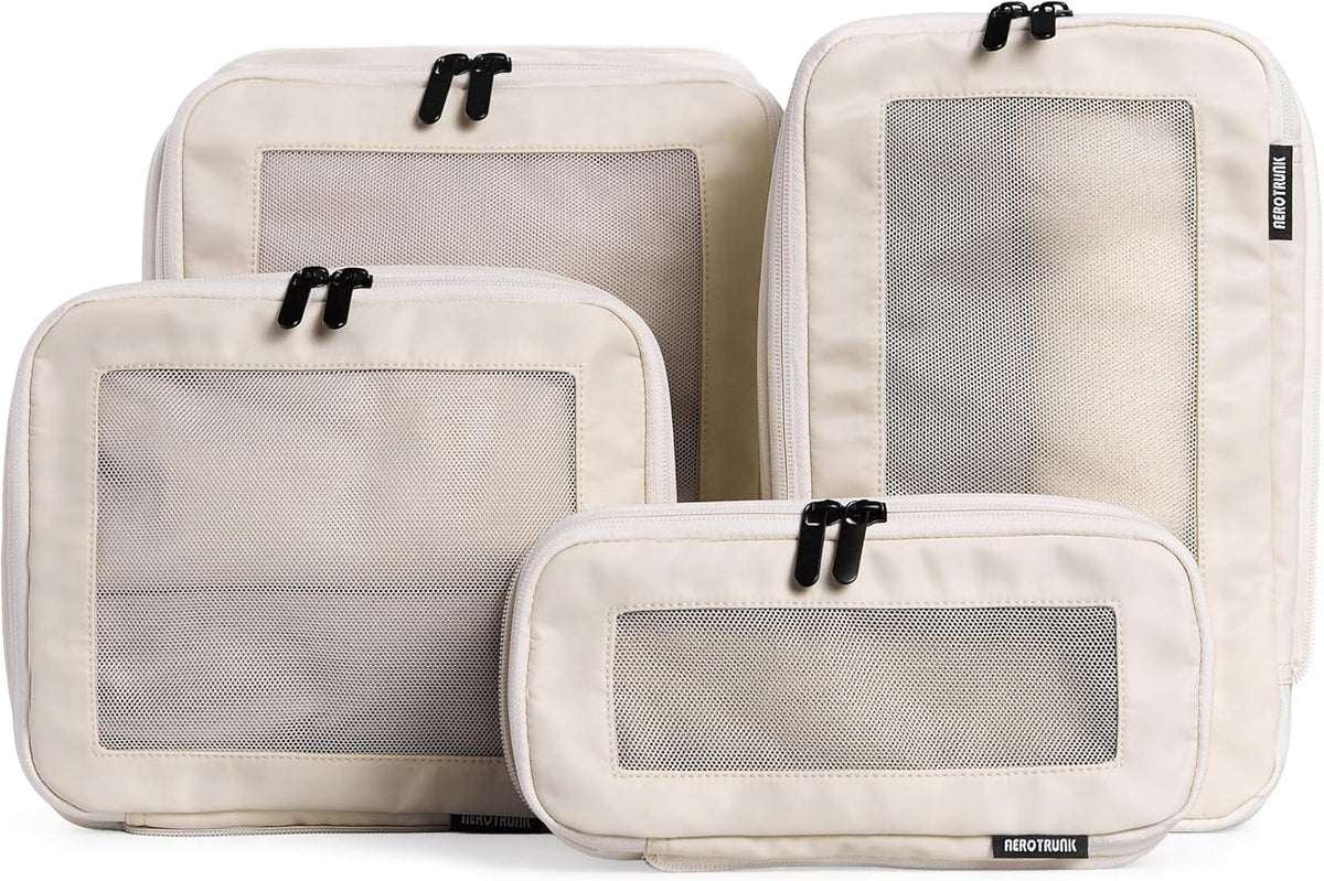 Cubos de embalaje de compresión para viajes, bolsas organizadoras de equipaje, cubos de embalaje con doble cremallera para maletas (paquete de 4, beige)