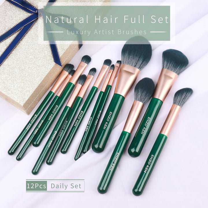 Juego de brochas de maquillaje de fibra natural y pelo de cabra pro...