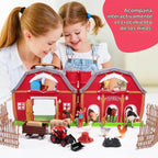 EnAuRoL Red Barn - Juguetes de animales de granja, 28 figuras de animales y tractor de granja, juguetes educativos de aprendizaje para niños pequeños y niños de 3, 4, 5 años, regalo de festival de cumpleaños