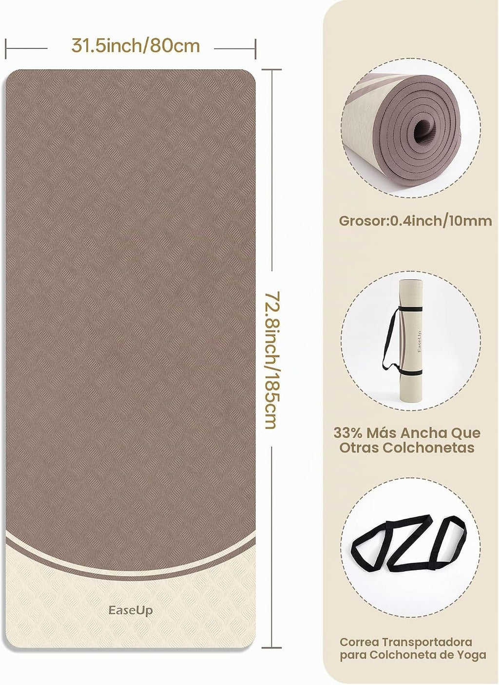 EaseUp Tapete de yoga de 0.394 in de grosor, 73 x 31.5 pulgadas, extra