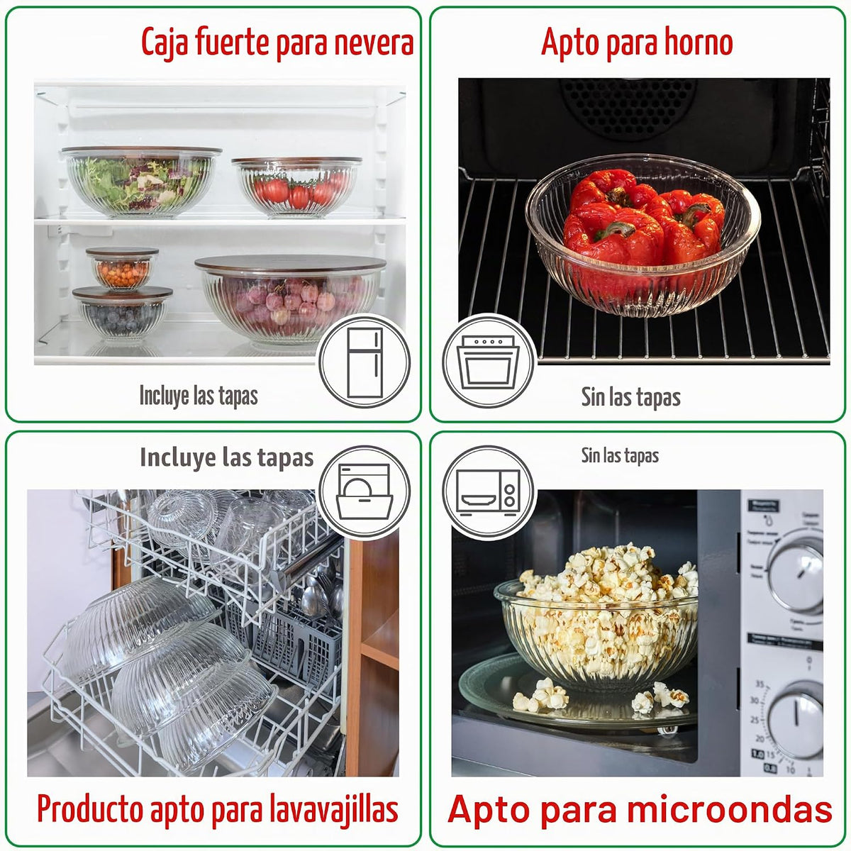 Juego de 5 cuencos apilables de vidrio para mezclar con tapas de