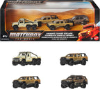 Matchbox - Autos de juguete Desert Chase Escape, paquete de 4 SUV fundidos a escala 1:64 de la película, incluye Toyota 4Runner con decoración exclusiva, juego coleccionable