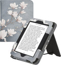 kwmobile Funda compatible con Barnes & Noble Nook Glowlight 4 / 4e - Funda de piel sintética con cierre magnético, soporte, correa, ranura para tarjetas, magnolias gris pardo/blanco/azul gris