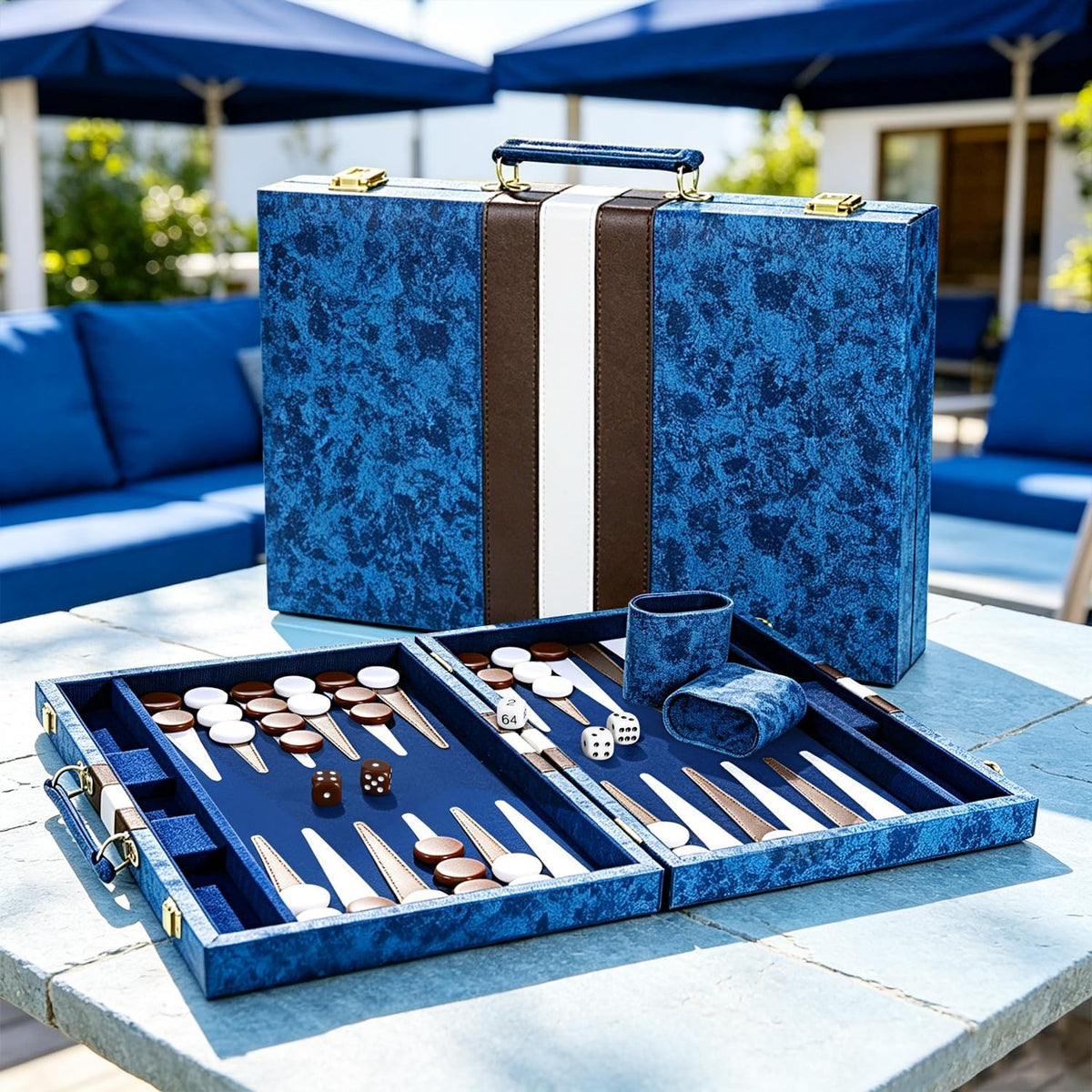 ARUOHHA Juegos clásicos de backgammon para adultos, funda de cuero de lujo, interior de fieltro, juego de backgammon de viaje portátil para fiestas y juegos familiares, juego de mesa popular de