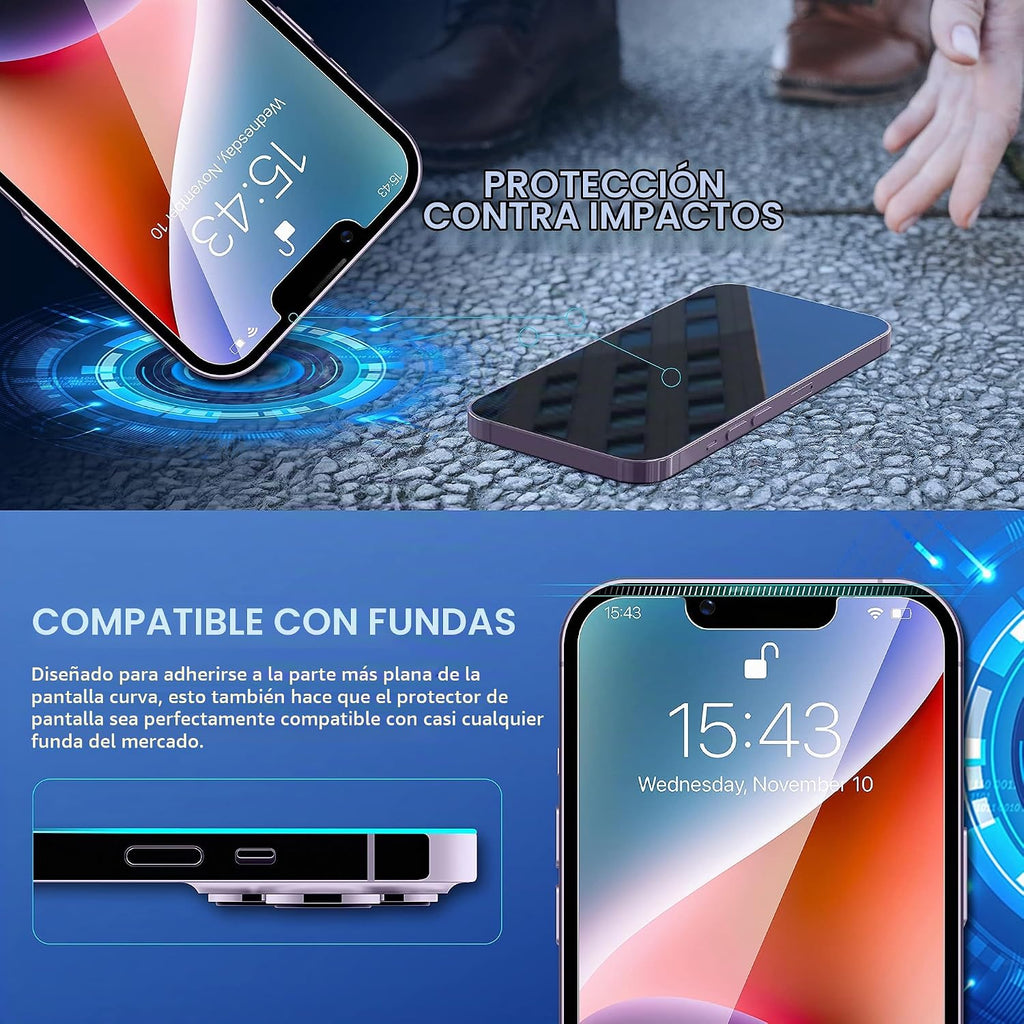 ImpactStrong - Protector de pantalla de vidrio templado irrompible para iPhone 13 Pro Max/iPhone 14 Plus [Instalación fácil] [Libre de burbujas] [Dureza 9H] [Cobertura completa] Compatible con funda