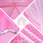 Tienda de campaña de princesa para niñas, casa de juegos grande para niños, castillo con luces de estrella, juguete para interiores y exteriores, 55 x 53 pulgadas (profundidad x alto) (princesa rosa con tapete de juego)