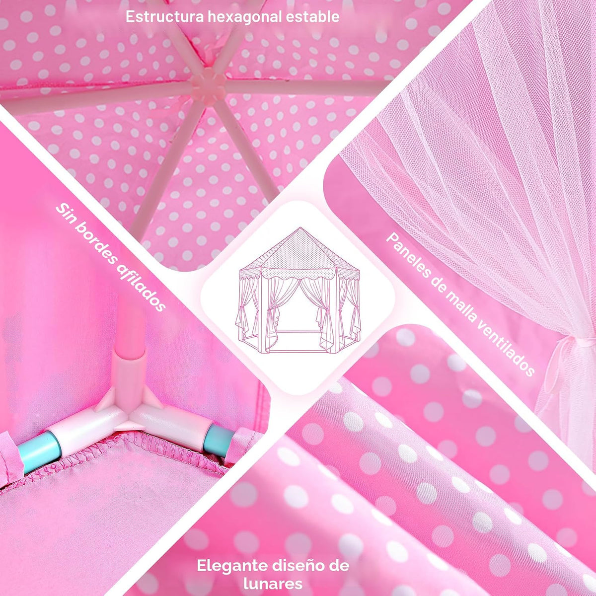Tienda de campaña de princesa para niñas, casa de juegos grande para niños, castillo con luces de estrella, juguete para interiores y exteriores, 55 x 53 pulgadas (profundidad x alto) (princesa rosa con tapete de juego)