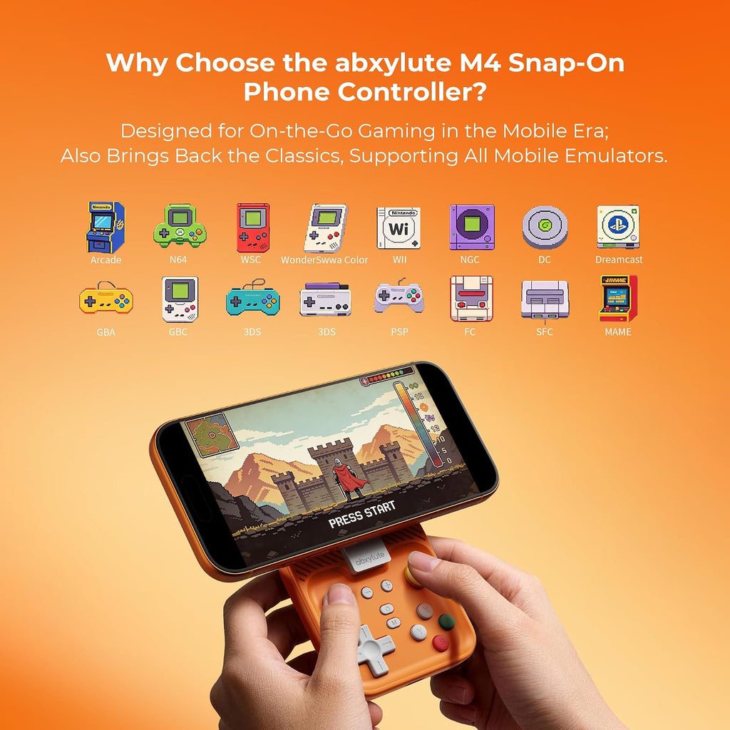 abxylute M4 - Controlador móvil para juegos a presión para Android y iPhone, Switch 1 y 2, controlador Bluetooth portátil, soporte retro de bolsillo para teléfono arcade, doble joystick Turbo Pro