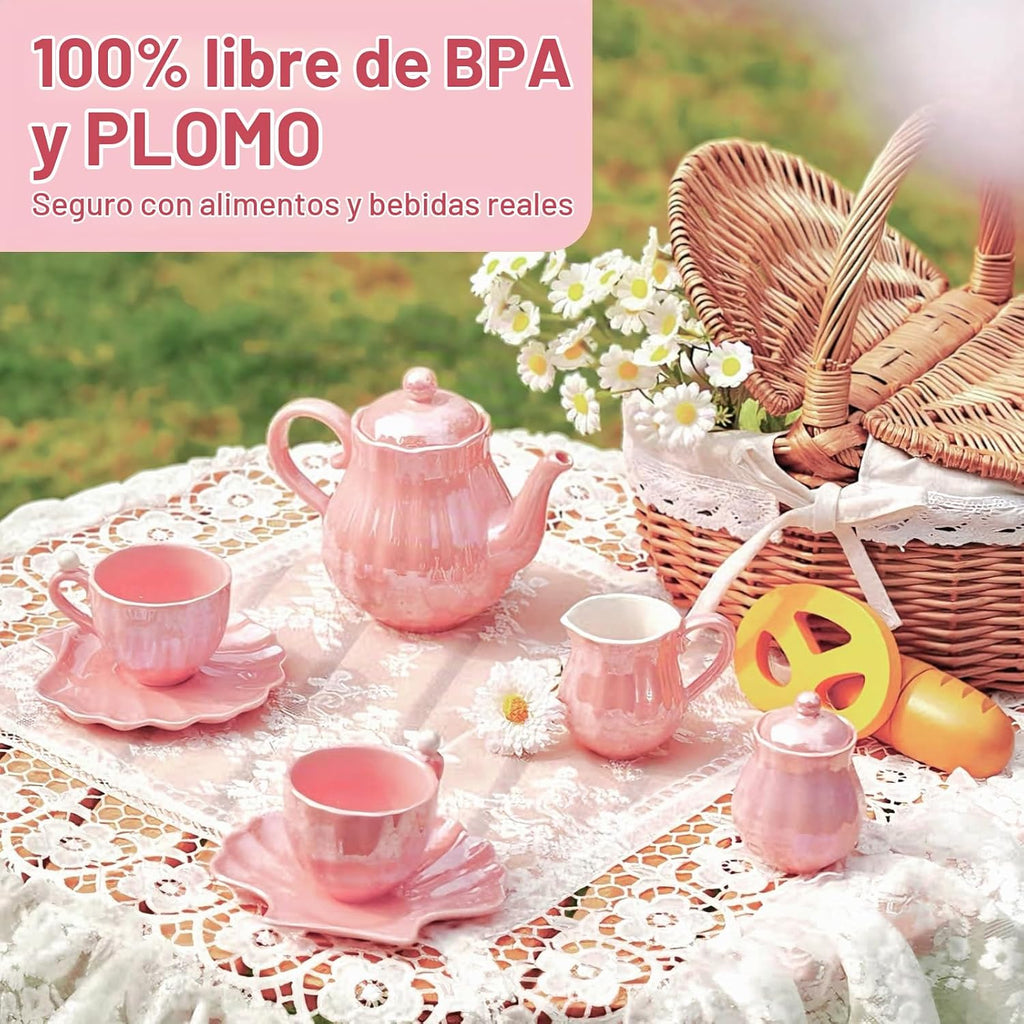 Juego de té de porcelana Giant bean, color rosa perla, set real para fiesta de té
