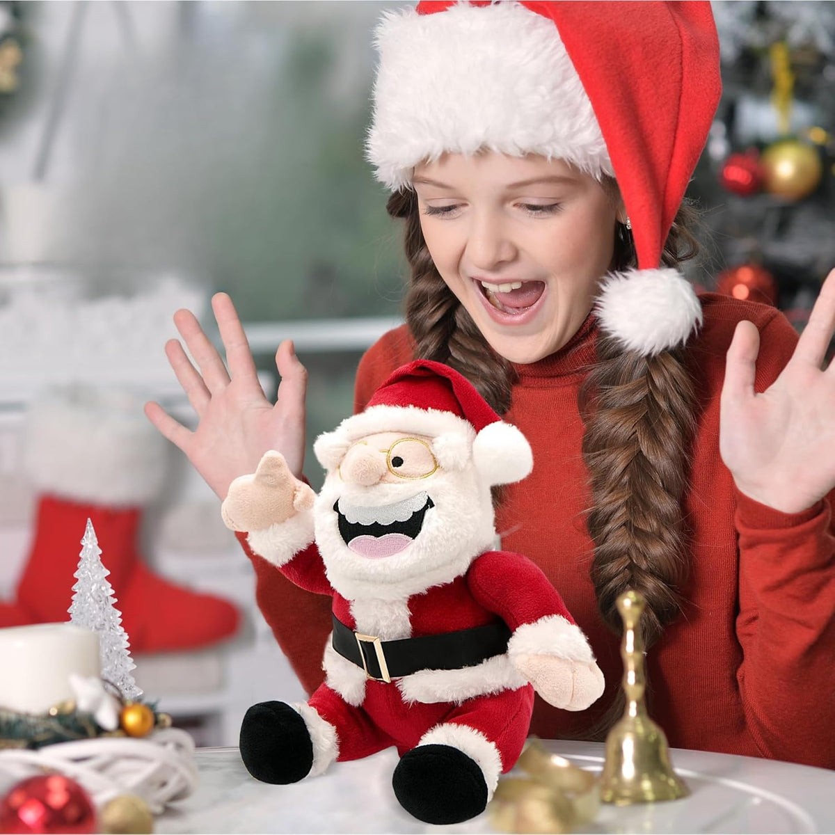 4E's Novelty Peluche de Papá Noel animado, hace un sonido de gas, oso de Navidad parlante, juguetes de peluche para niños de 8 pulgadas, divertidos animales de peluche de Navidad, regalos de broma para niños, niñas, adolescentes, regalo de elefante blanco