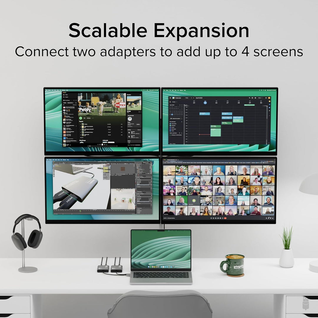 Adaptador Plugable USB C a HDMI Dual Monitor 4K 60Hz para