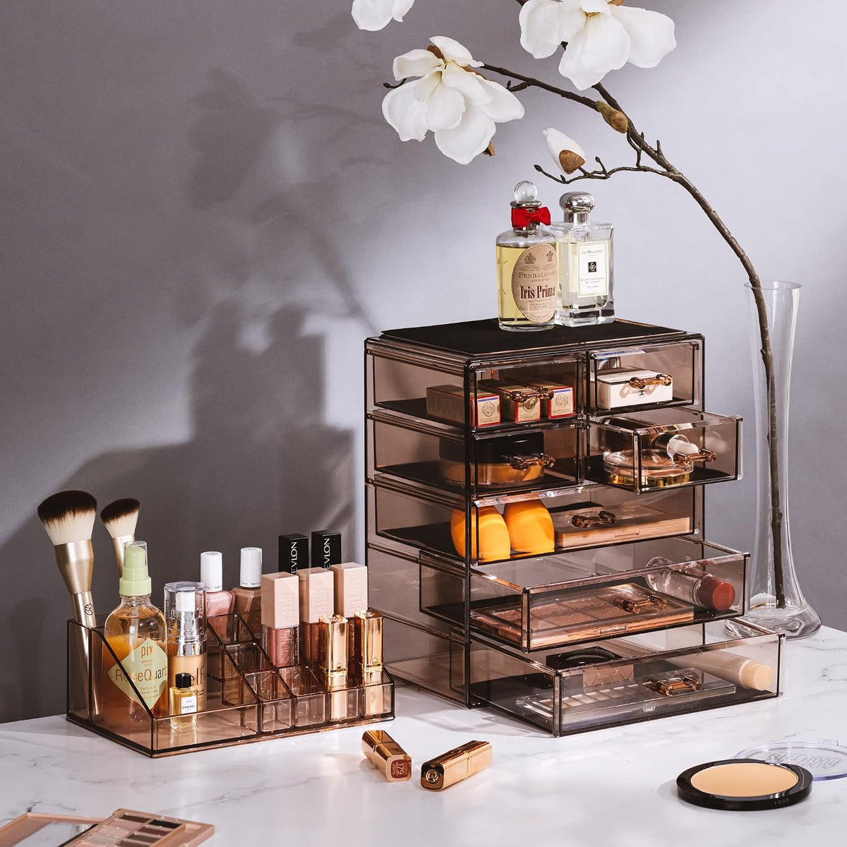 Sorbus Organizador de maquillaje, juego de 2 piezas acrílicas de 7 cajones
