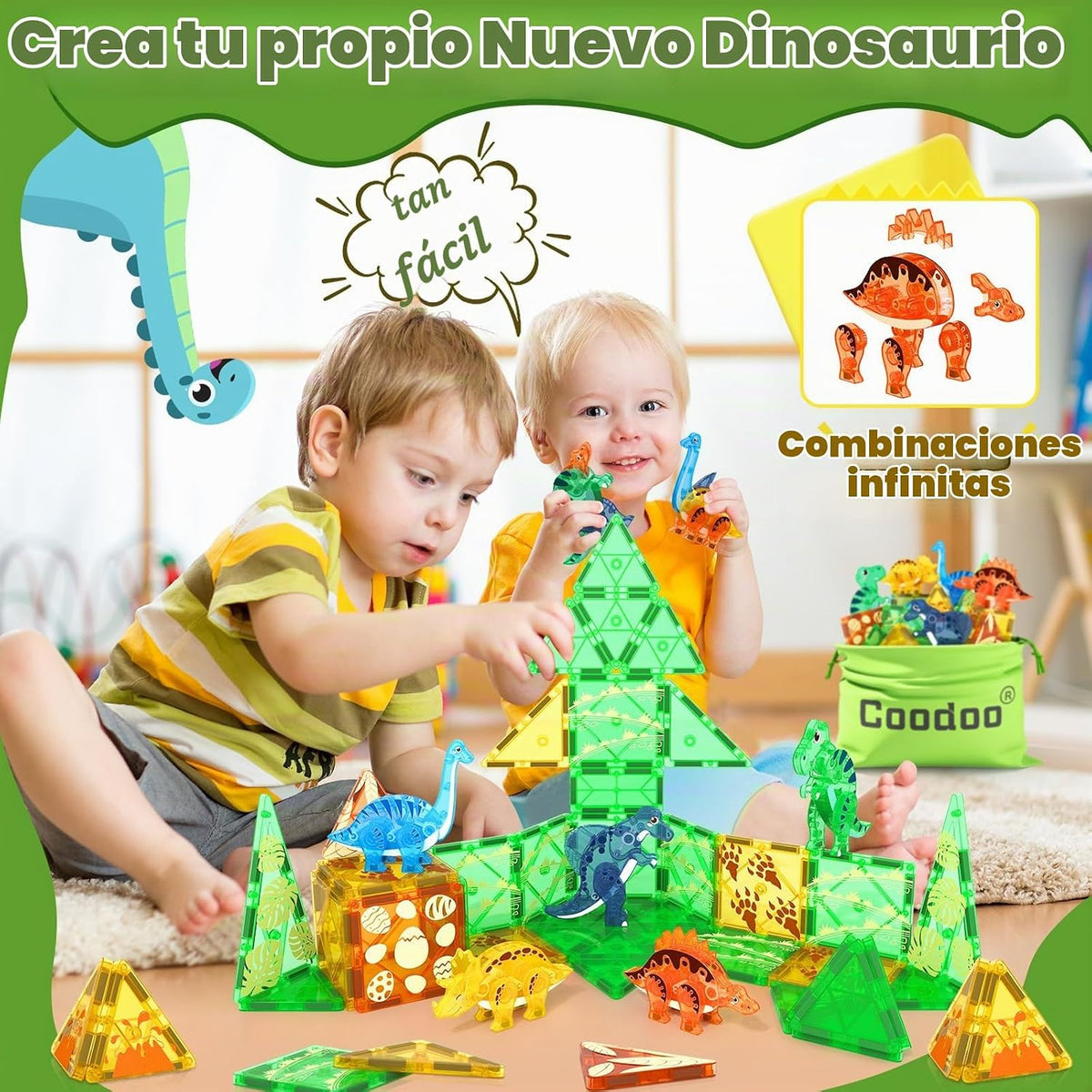 Dinosaur Toys Magnetic Tiles 3D Movable Dinos para Kids 3-5 5-7 Toddler Toy