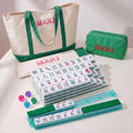Ceenna American Mahjong - Juego de azulejos de Mahjong, 166 azulejos, 4 bastidores y empujadores todo en uno, juego completo de Mahjong occidental con bolsa de transporte (verde, lindo)