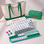 Ceenna American Mahjong - Juego de azulejos de Mahjong, 166 azulejos, 4 bastidores y empujadores todo en uno, juego completo de Mahjong occidental con bolsa de transporte (verde, lindo)