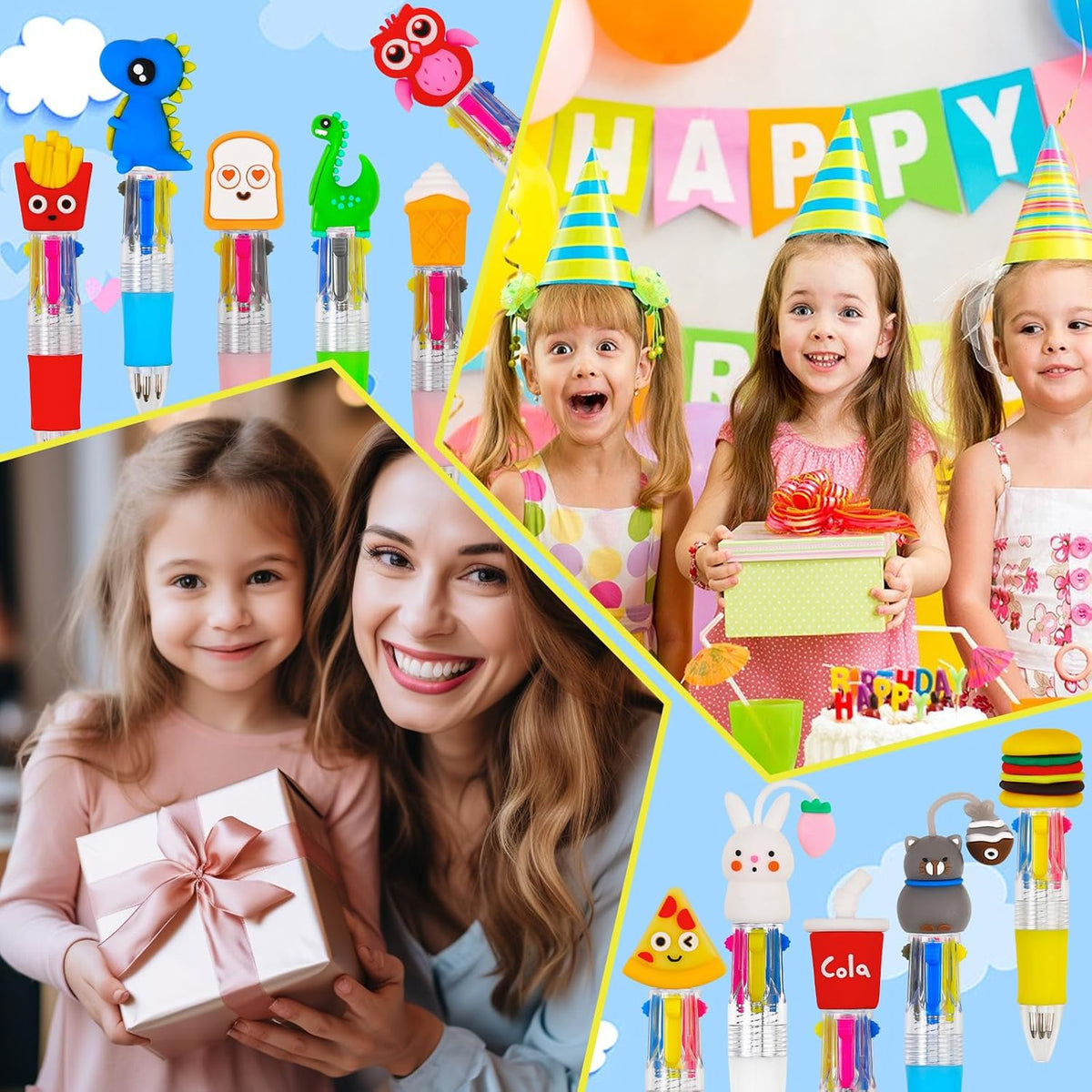 CZWZ 200 mini bolígrafos multicolores en uno 4 en 1 a granel, bolígrafo para cumpleaños y fiestas, regalos divertidos, bolígrafo Kawaii de tinta surtida