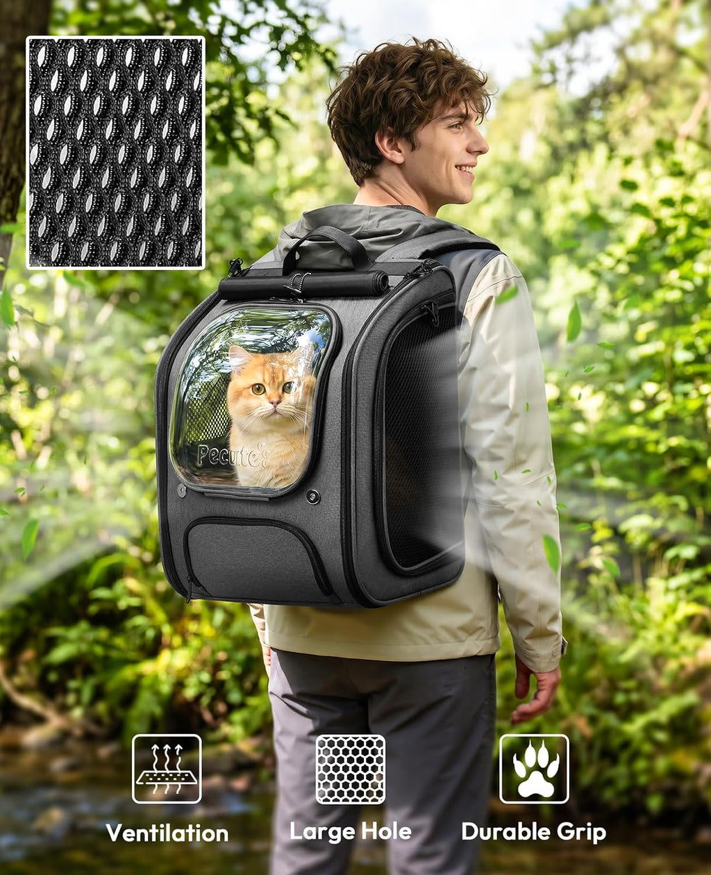 Pecute - Mochila para gatos, mochila de burbujas para gatos de gran espacio