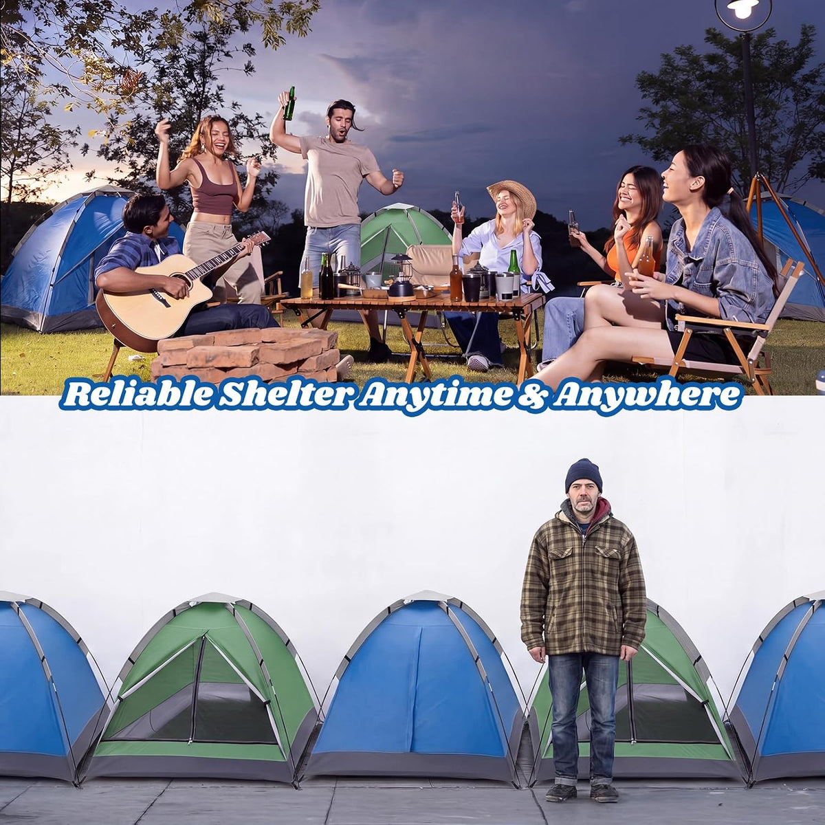 Woanger Paquete de 12 tiendas de campaña a granel para 2 personas para personas sin hogar, tienda de campaña ligera al aire libre con mosca de lluvia y bolsa de transporte, instalación impermeable a