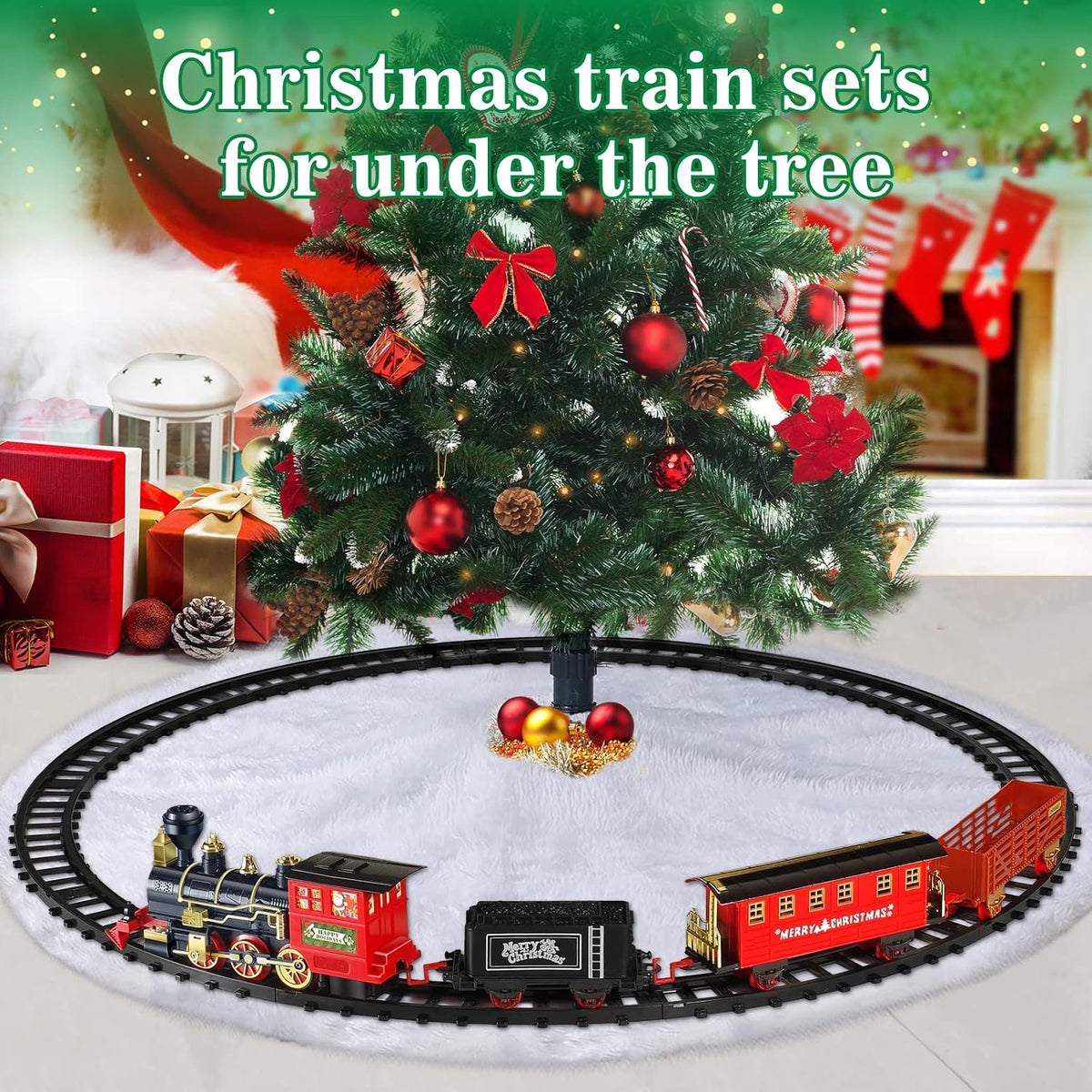Juego de Tren BainGesk, Juego de Tren de Navidad con Vapor, Luz y Sonidos, Juguete de Tren Eléctrico para Niños y Niñas, Juego de Tren de Navidad para Debajo del Árbol, Regalos para Niños de 3, 4, 5