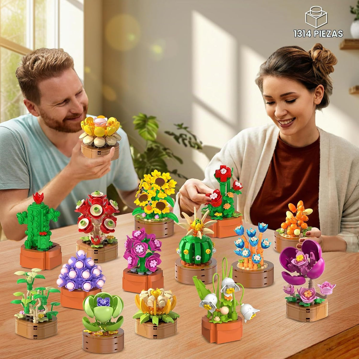 CUBIMANA Paquete de 15 mini construcción botánica de flores para adultos y