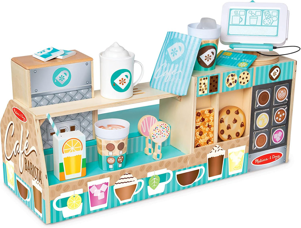 Melissa & Doug Cafetería Coffee Shop Barista de Madera (35 Piezas) - Certificado FSC