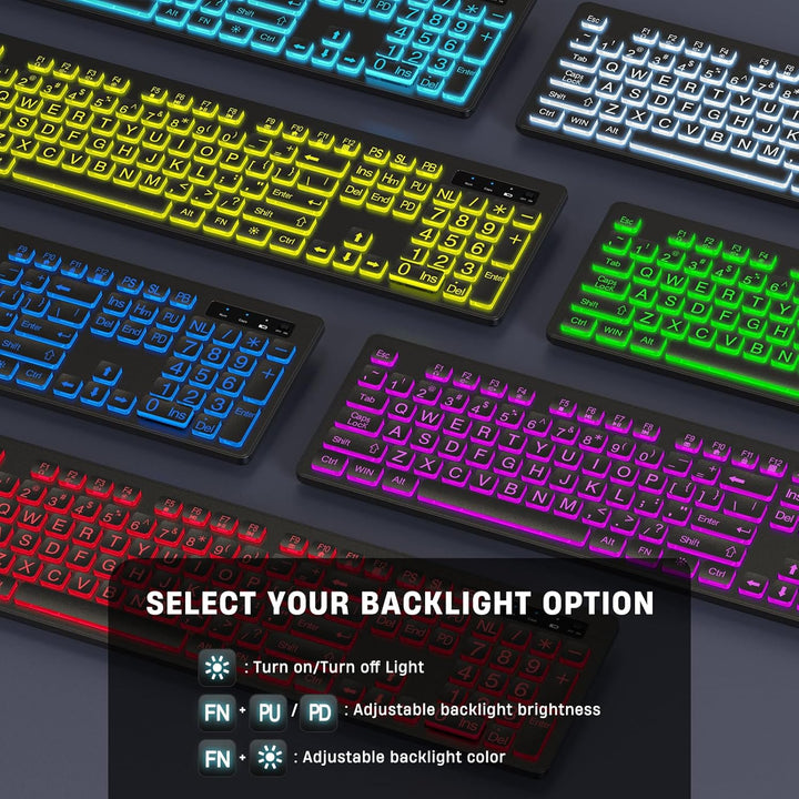 Teclado y mouse inalámbricos de gran impresión - Teclado retroilumi...