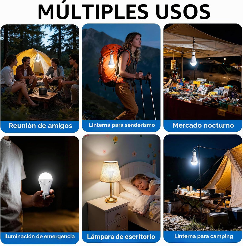 Lámpara Paquete de 6 bombillas recargables A19 de 6500K luz diurna para